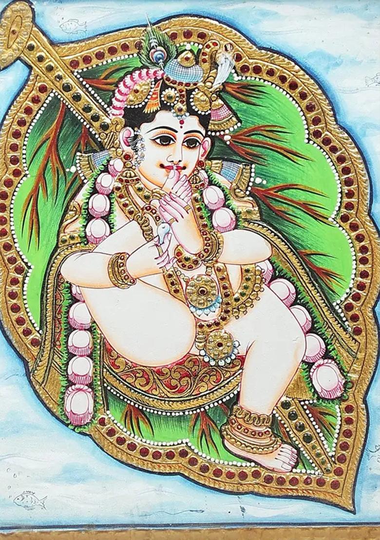 Vatapatra-Shayi Krishna Tanjore Painting 24K Gold
