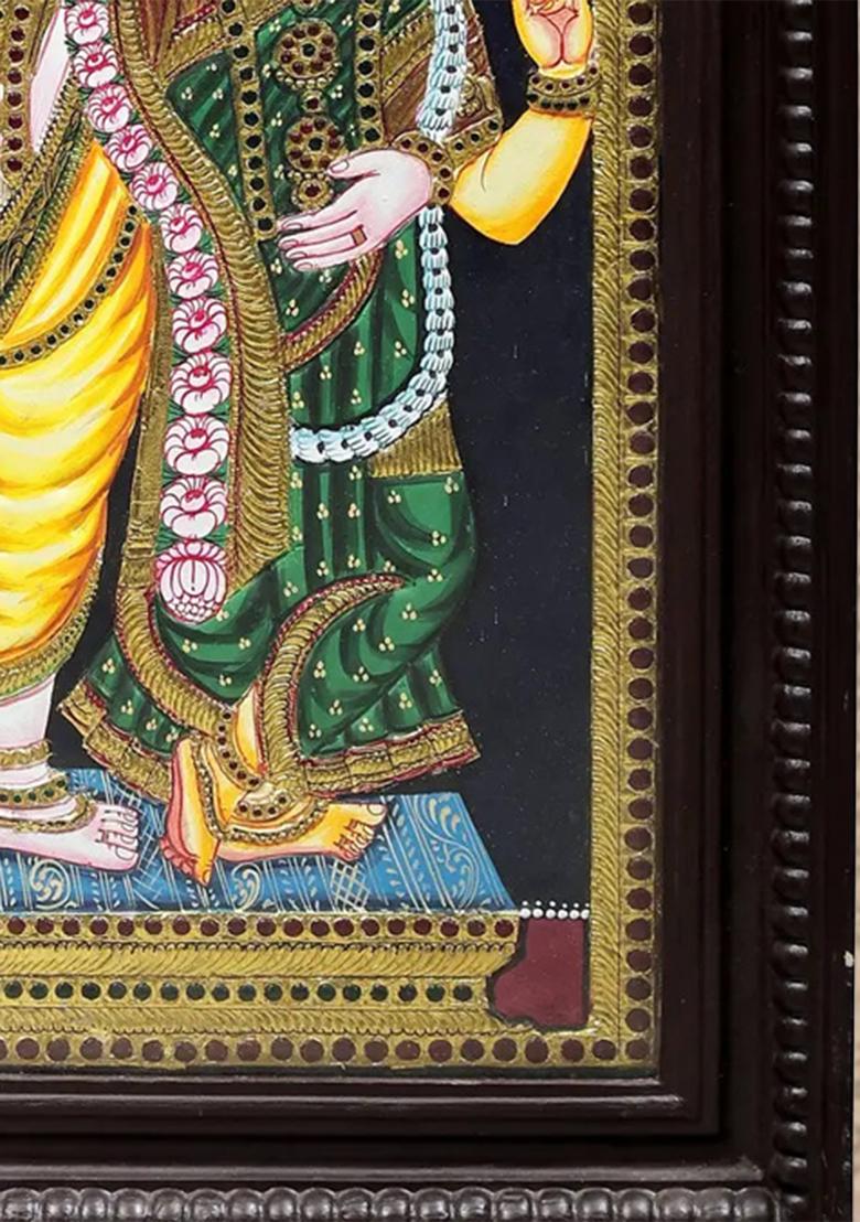 Lord Krishna With Rukmini And Satyabhama Tanjore Painting 24K Gold