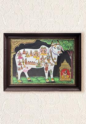 Nandini The Holy Cow Tanjore Painting 24K Gold