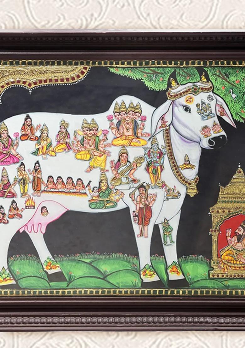 Nandini The Holy Cow Tanjore Painting 24K Gold