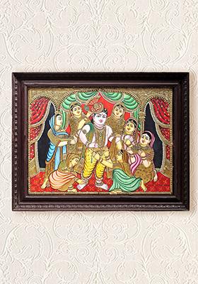 Gopis Decorating Lord Krishna Tanjore Painting 24K Gold