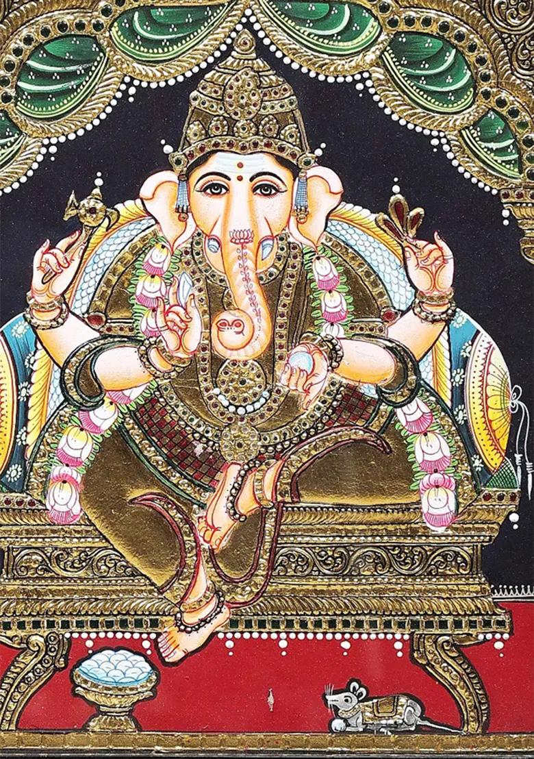 Lord Ganesha Tanjore Painting 24K Gold