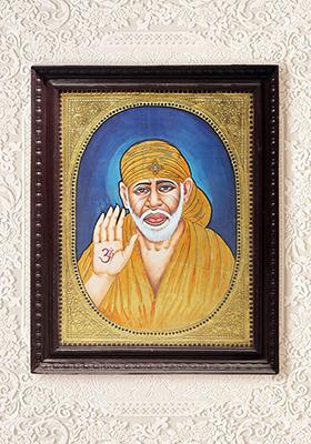 Blessing Sai Baba Tanjore Painting 24K Gold