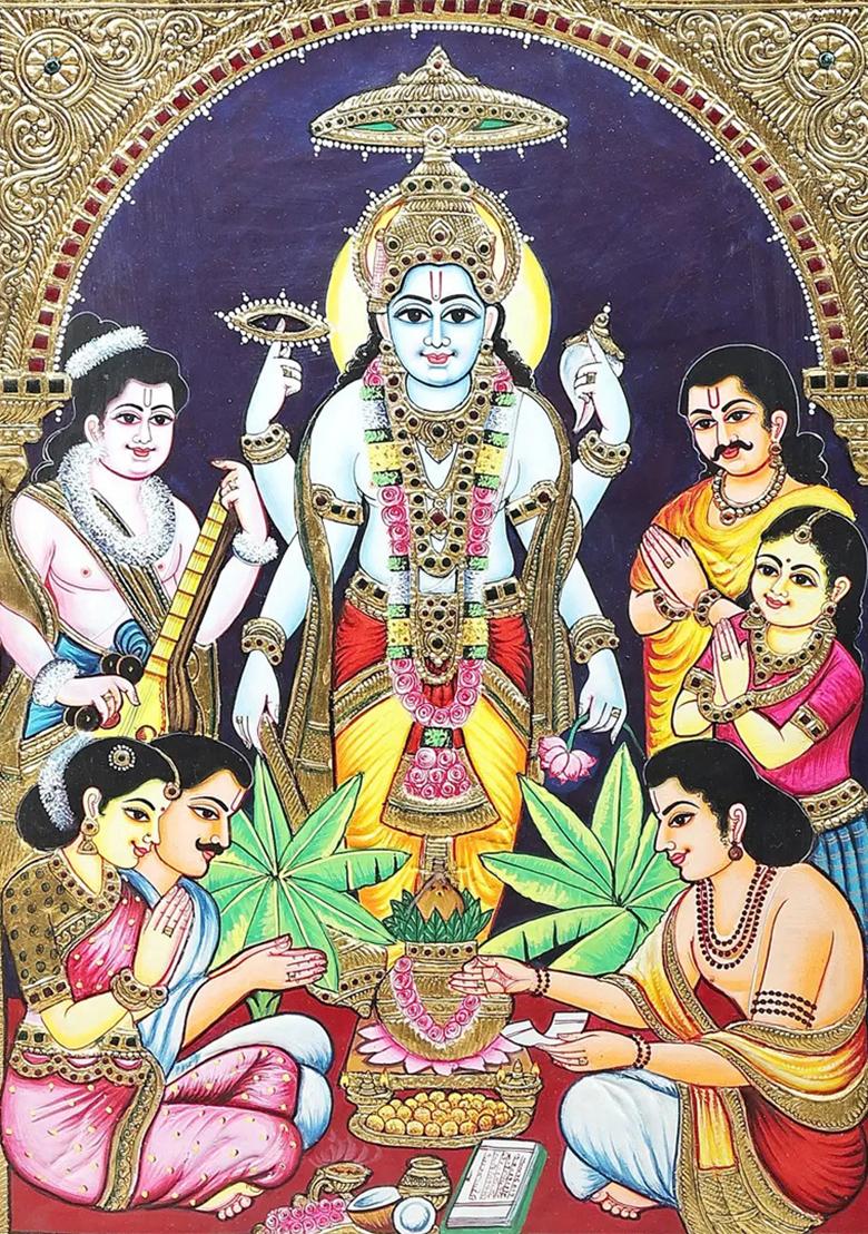 Satyanarayan Katha Tanjore Painting 24K Gold