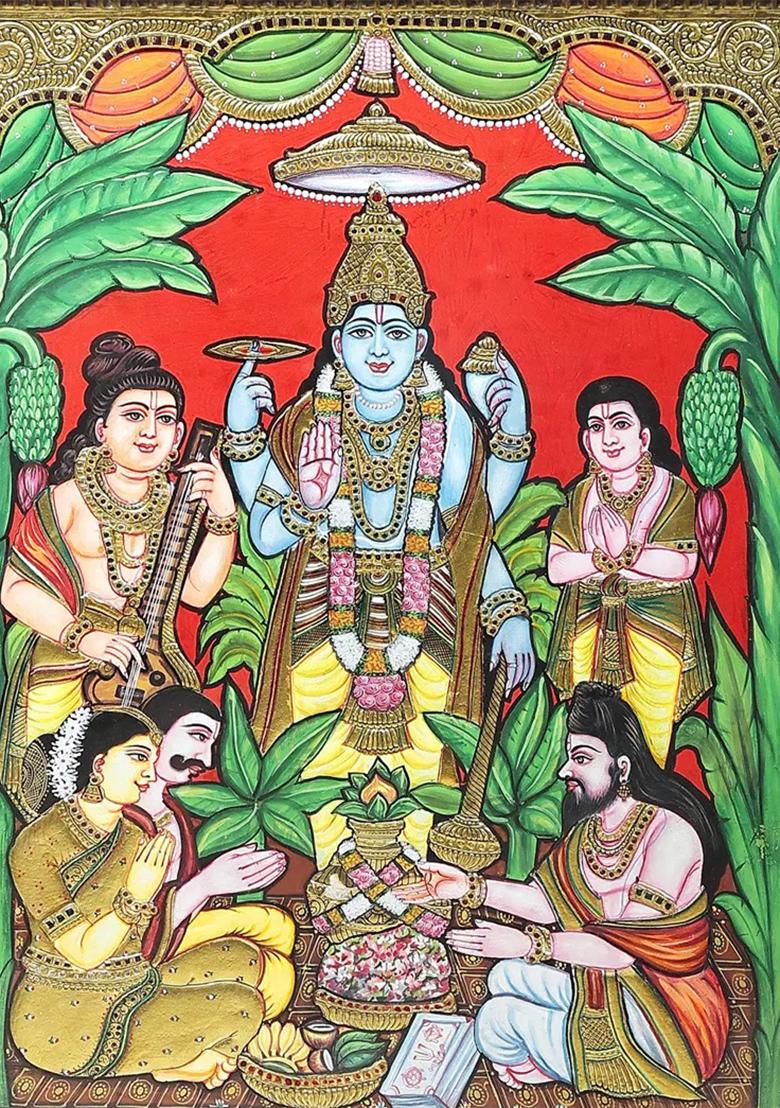 Satyanarayan Katha Tanjore Painting 24K Gold