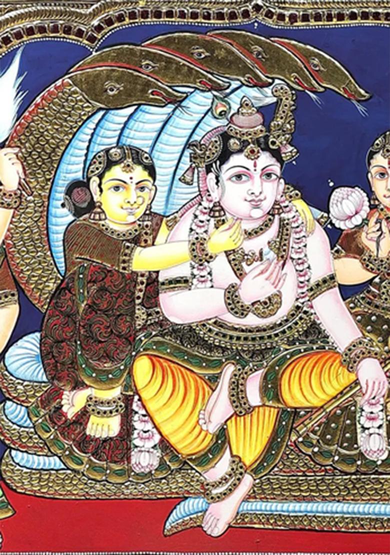 Shesha Shayi Vishnu Tanjore Painting 24K Gold