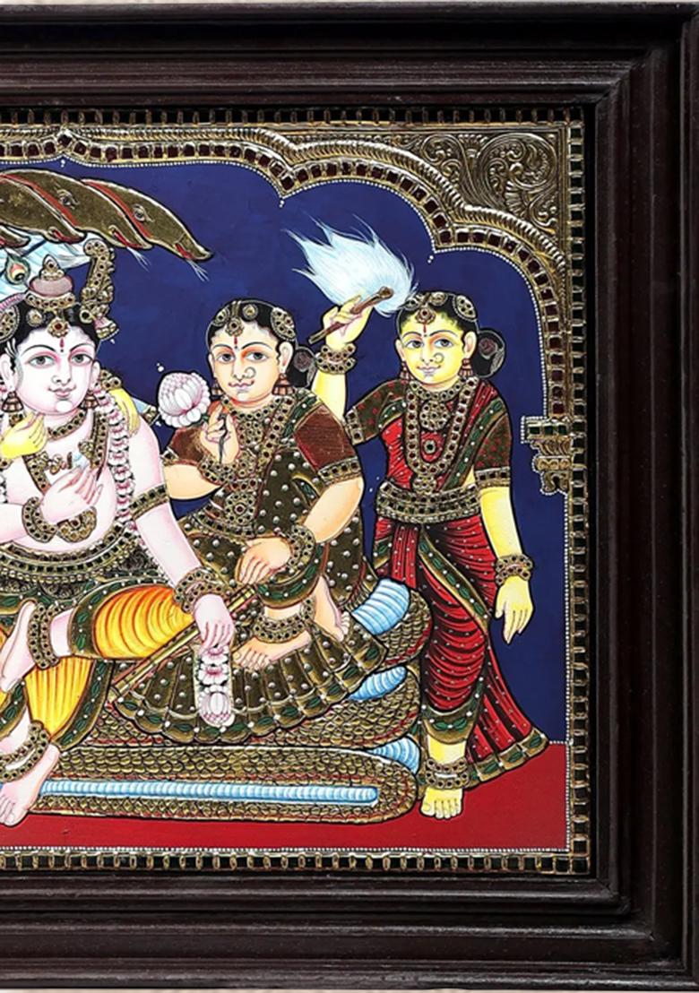 Shesha Shayi Vishnu Tanjore Painting 24K Gold