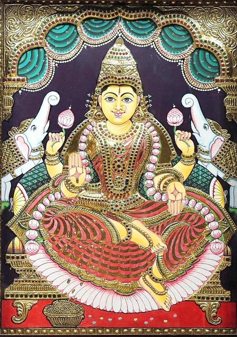 Padmasana Gajalakshmi Tanjore Painting