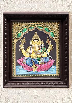 Ganesha – The Lord Of Prosperity Tanjore Painting 24K Gold