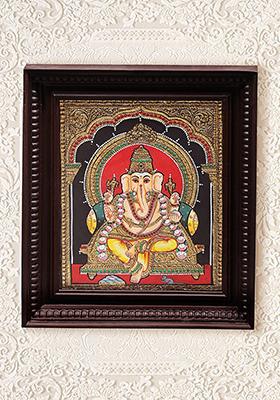 Lord Ganesha Tanjore Painting 24K Gold