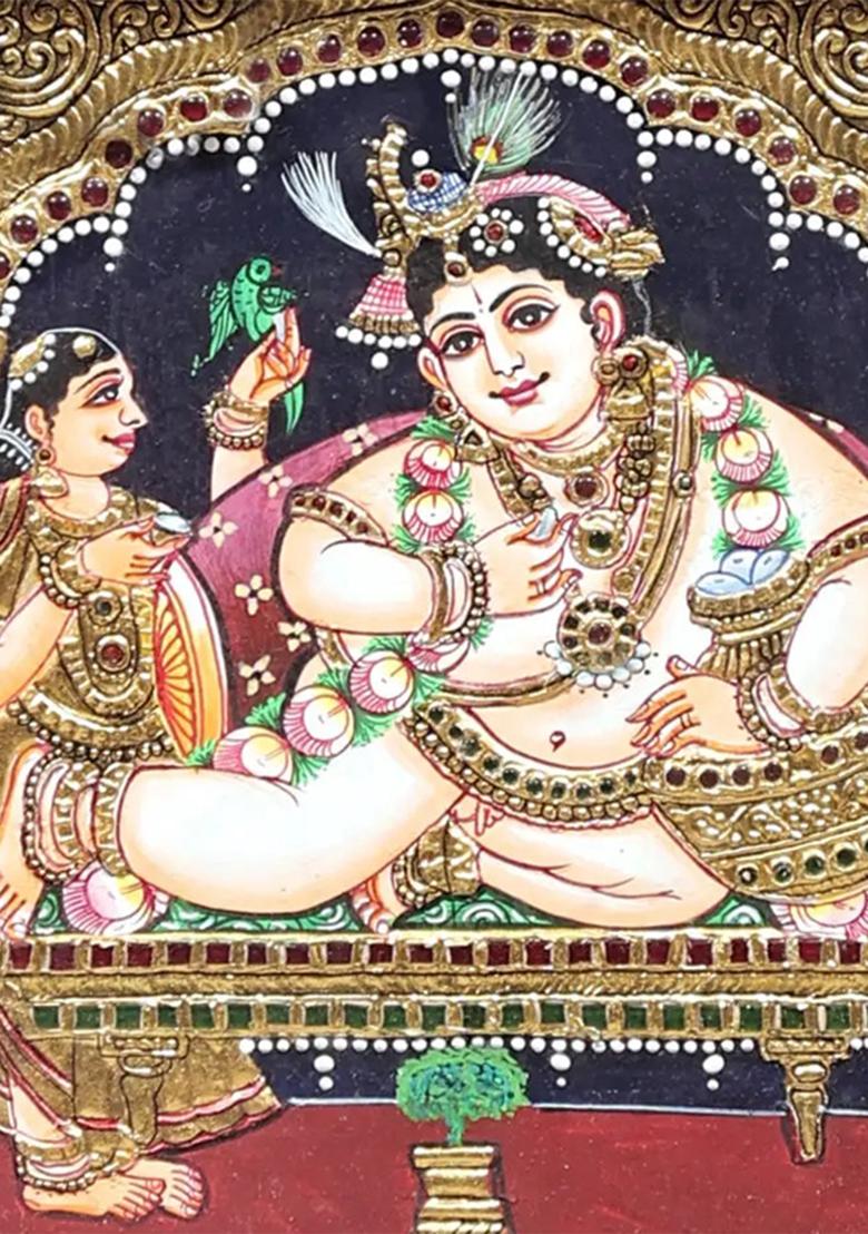 Butter Krishna Tanjore Painting 24K Gold