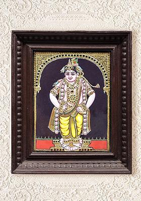 Standing Lord Krishna Tanjore Painting 24K Gold