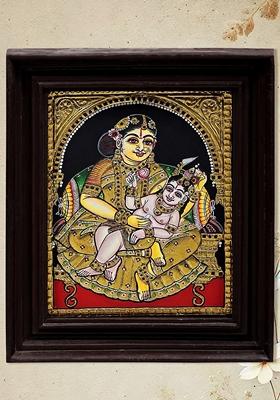 Baby Krishna In The Lap Of Mother Yashoda Tanjore Painting
