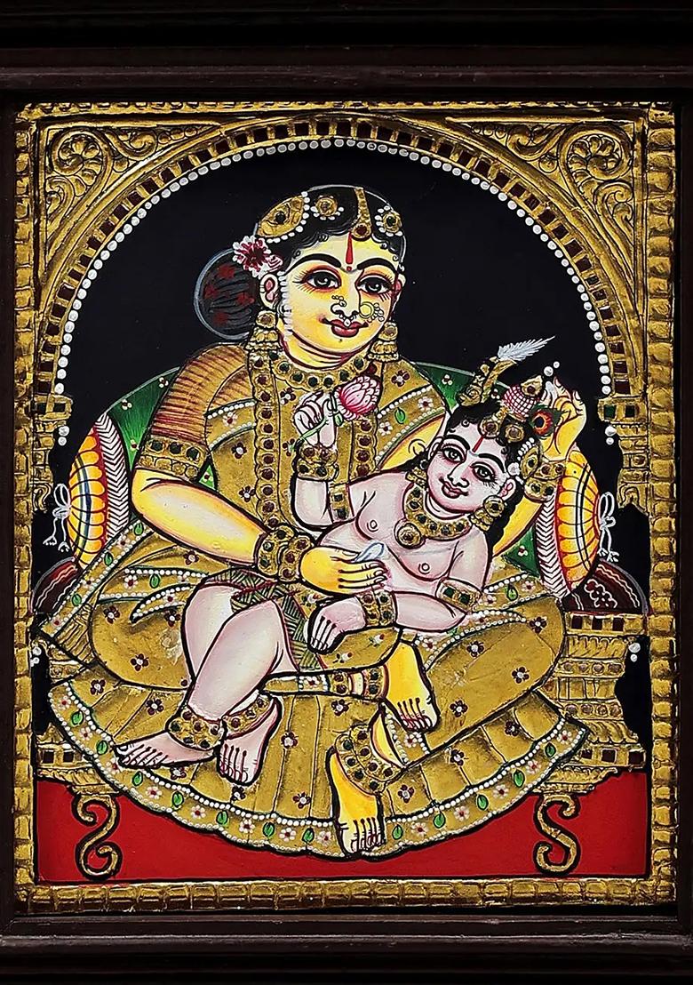 Baby Krishna In The Lap Of Mother Yashoda Tanjore Painting