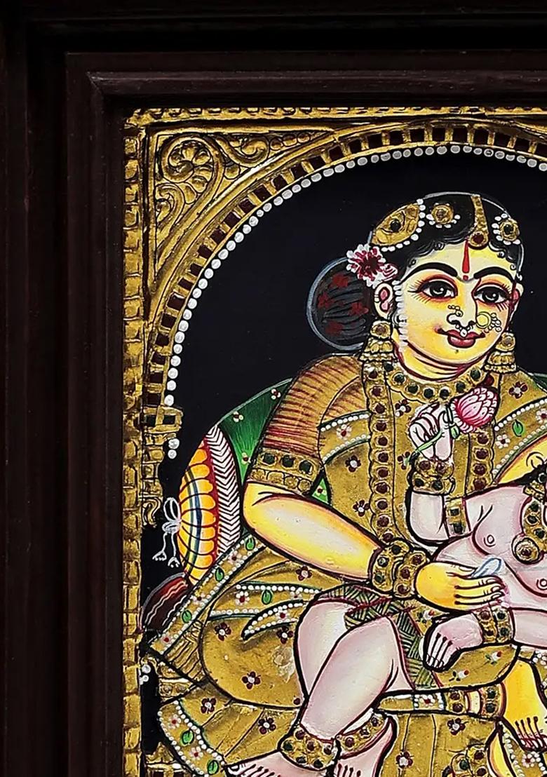 Baby Krishna In The Lap Of Mother Yashoda Tanjore Painting