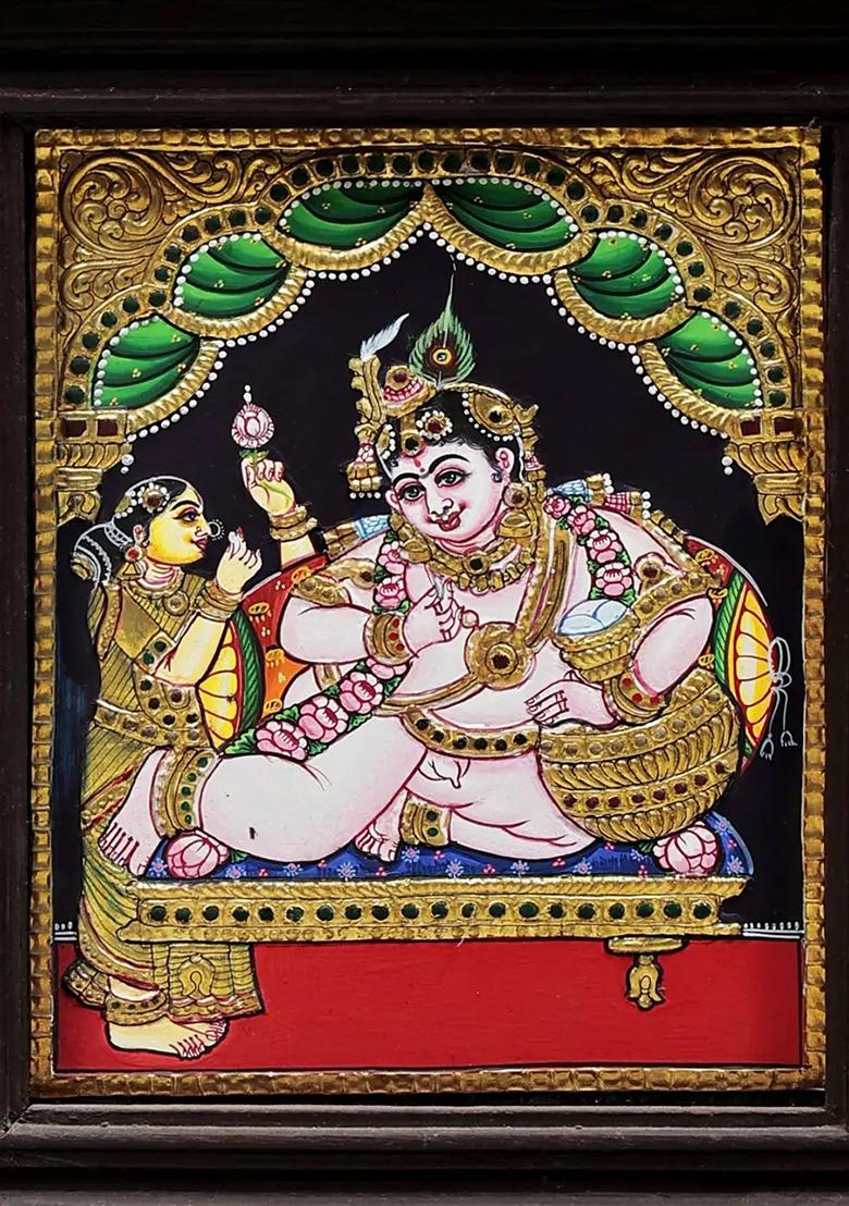 Butter Krishna Tanjore Sacred Indian Painting