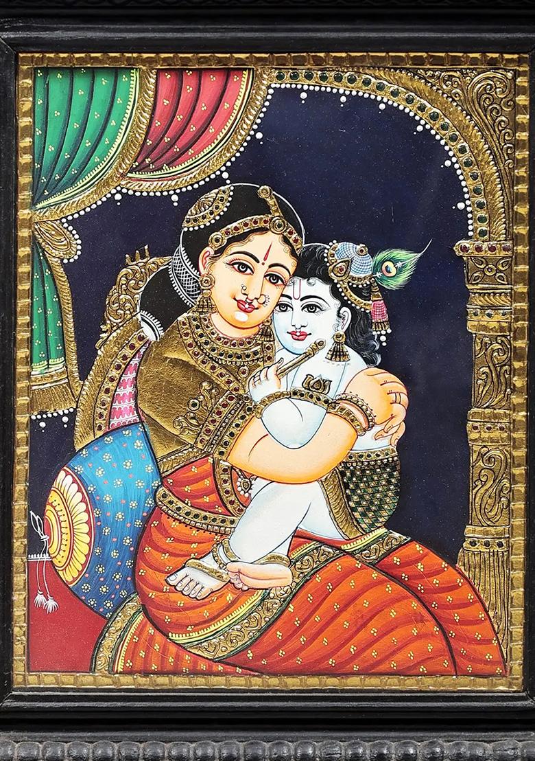 Baby Krishna In Mother Yashoda Lap Tanjore Painting