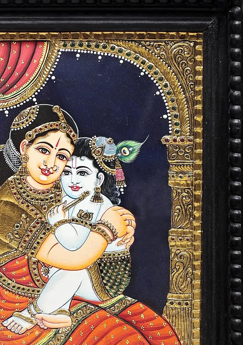 Baby Krishna In Mother Yashoda Lap Tanjore Painting