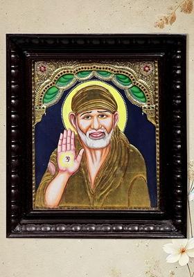 Blessing Sai Baba Tanjore Painting