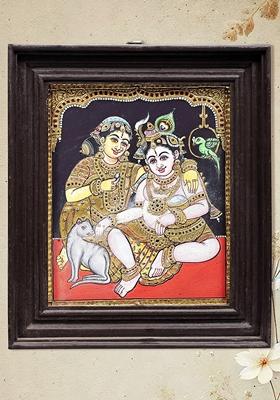 Baby Krishna In The Lap Of Mother Yashoda Tanjore Painting