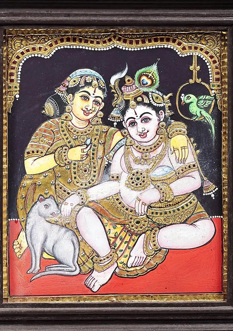 Baby Krishna In The Lap Of Mother Yashoda Tanjore Painting