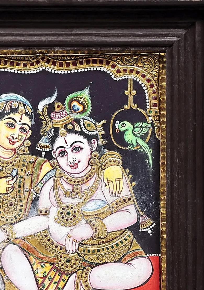 Baby Krishna In The Lap Of Mother Yashoda Tanjore Painting