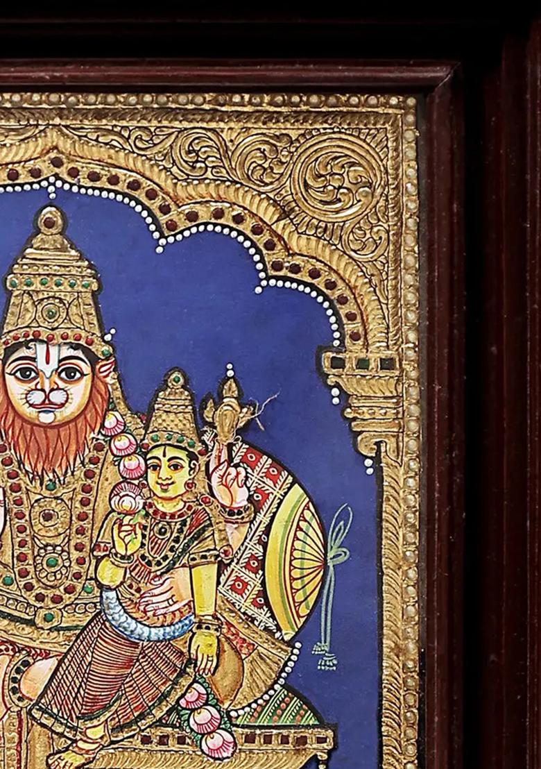 Lord Narasimha With Goddess Lakshmi Tanjore Painting