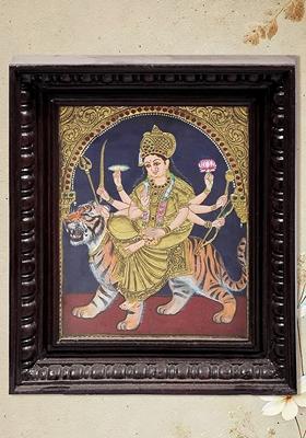 Ashtabhuja Goddess Durga Tanjore Painting