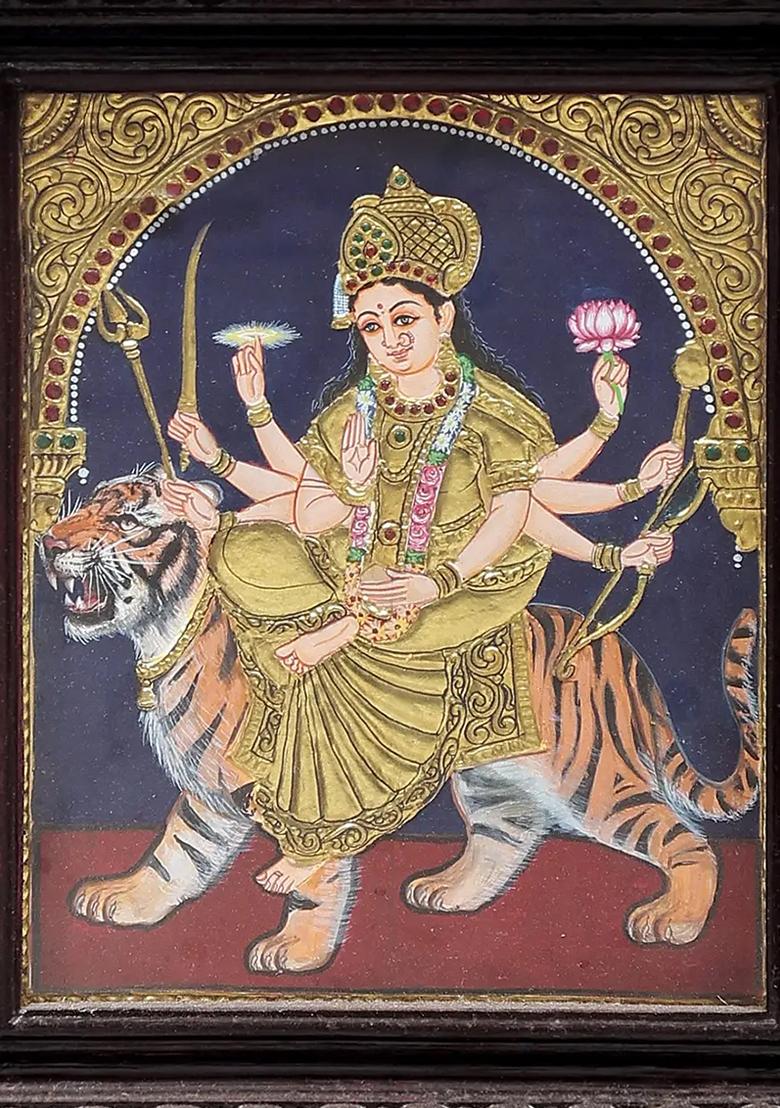 Ashtabhuja Goddess Durga Tanjore Painting