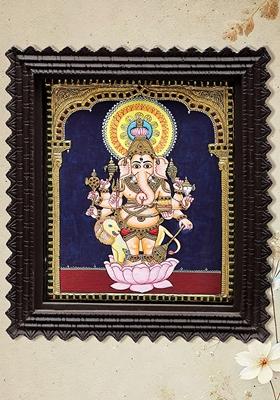 Ashtabhuja Lord Ganesha Tanjore Painting