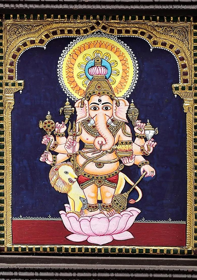 Ashtabhuja Lord Ganesha Tanjore Painting