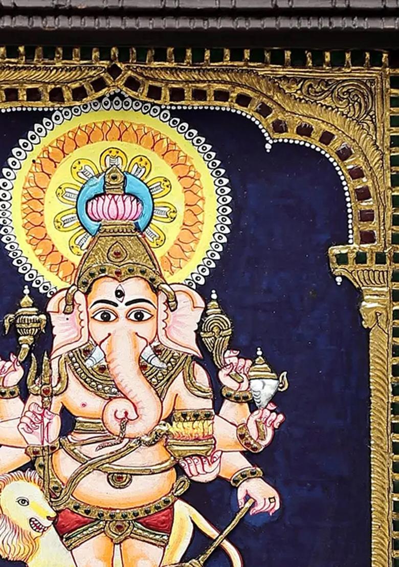 Ashtabhuja Lord Ganesha Tanjore Painting