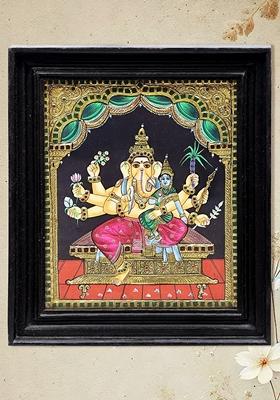 Lord Ganesha Tanjore Painting 24K Gold
