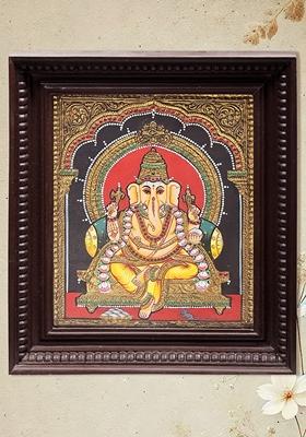Lord Ganesha Tanjore Painting Gold