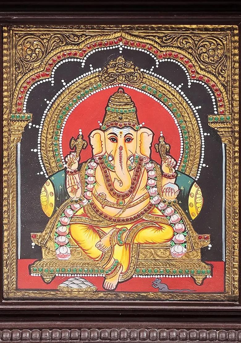 Lord Ganesha Tanjore Painting Gold