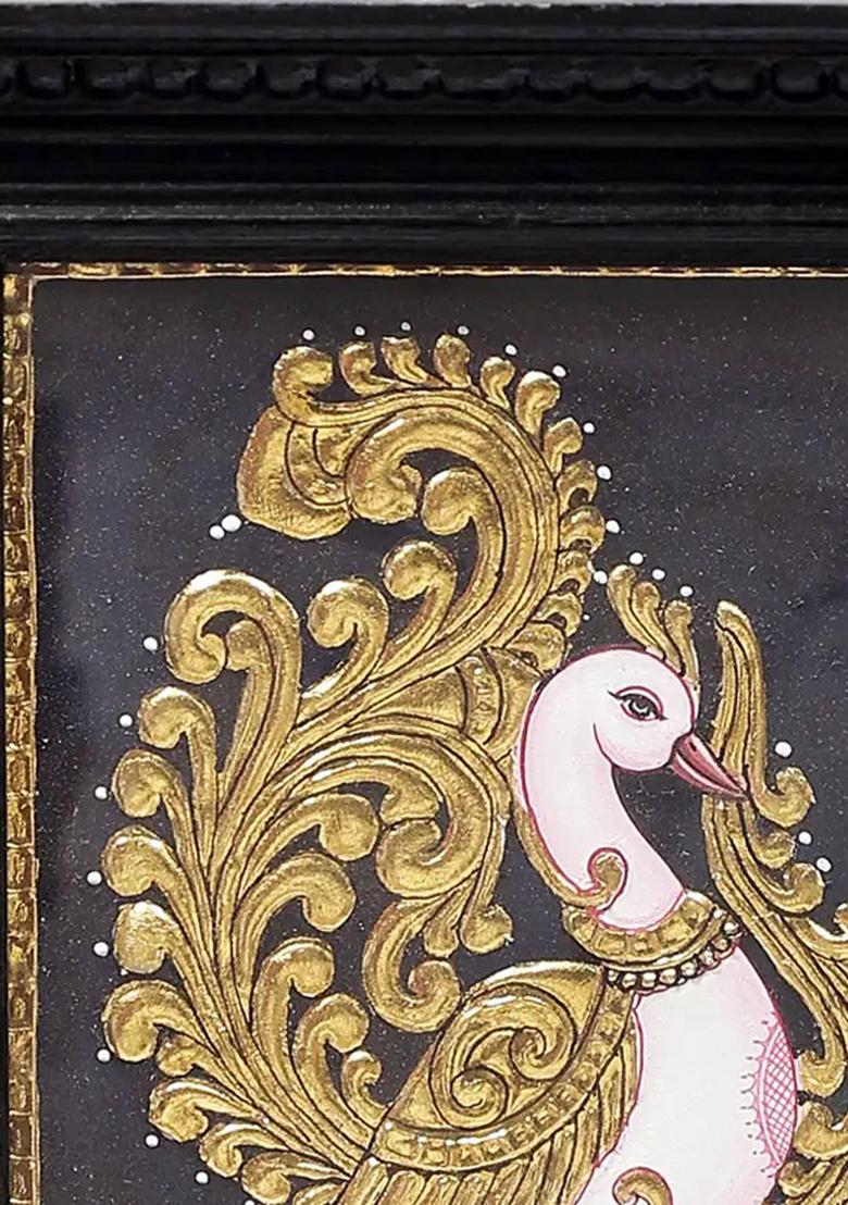 Standing Peacock Tanjore Painting Gold