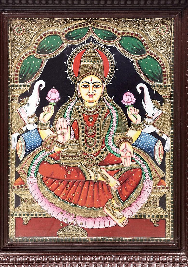 Padmasana Gajalakshmi Tanjore Painting
