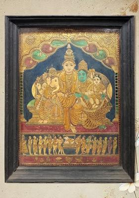 Lord Shiva Family Tanjore Painting 24K Gold