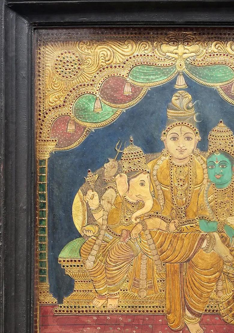Lord Shiva Family Tanjore Painting 24K Gold