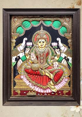 Padmasana Gajalakshmi Tanjore Painting