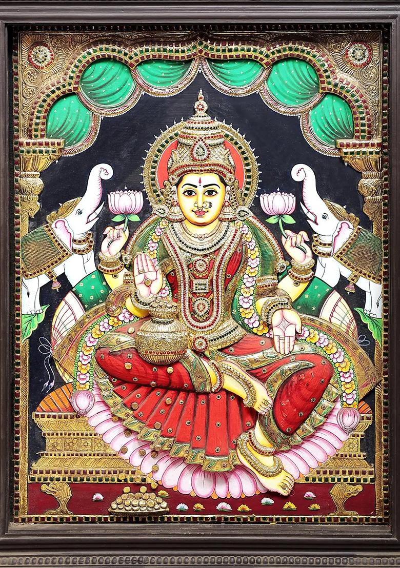 Padmasana Gajalakshmi Tanjore Painting