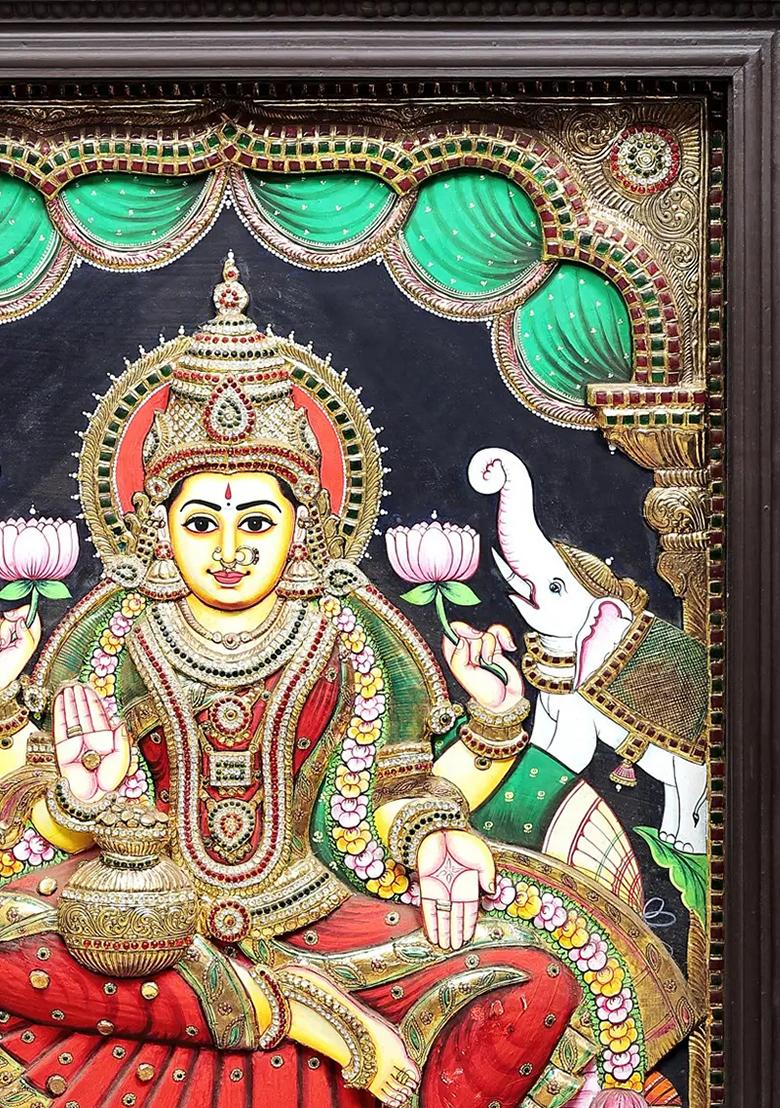 Padmasana Gajalakshmi Tanjore Painting
