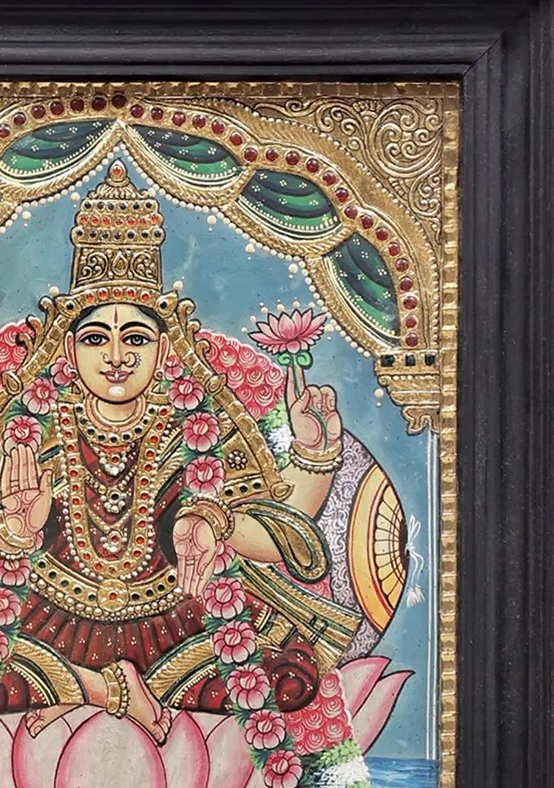 Goddess Dhana Lakshmi On Lotus Tanjore Painting