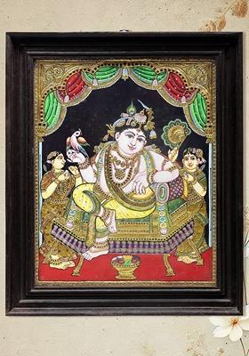 Relaxing Krishna Tanjore Painting 24K Gold