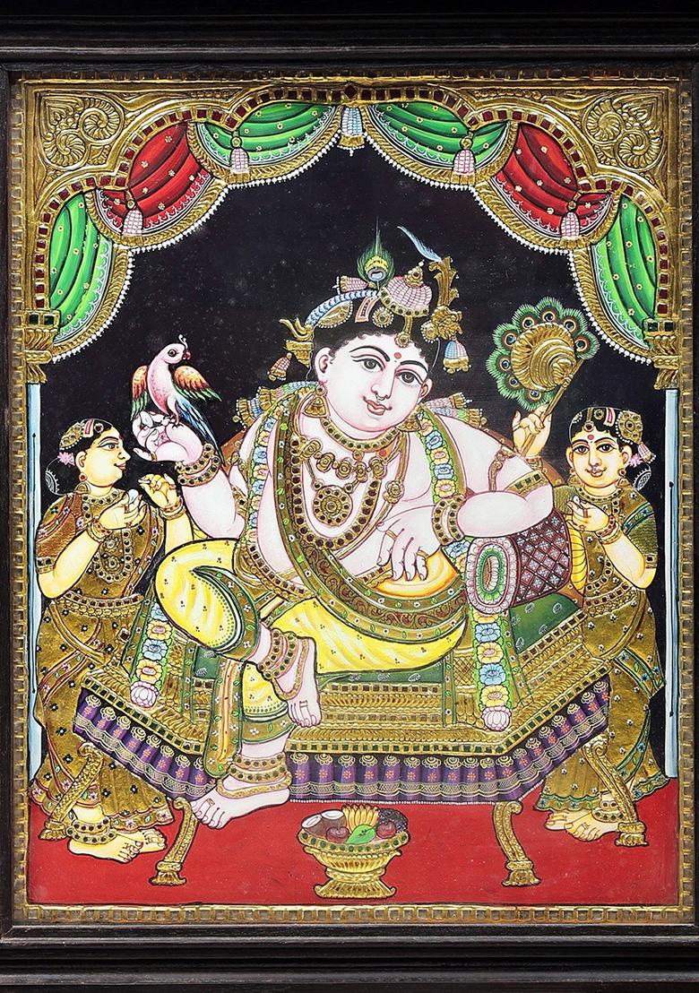 Relaxing Krishna Tanjore Painting 24K Gold