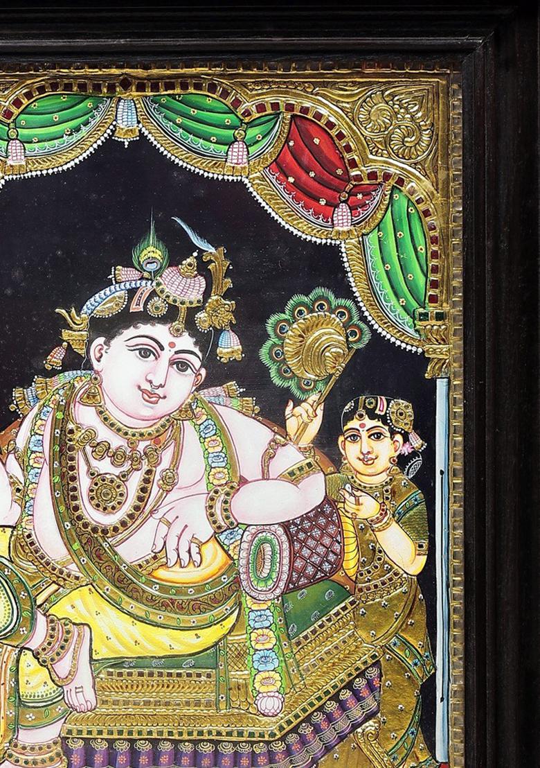 Relaxing Krishna Tanjore Painting 24K Gold