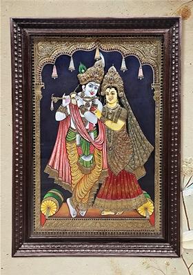 Lord Krishna And Radha Tanjore Painting 24K Gold