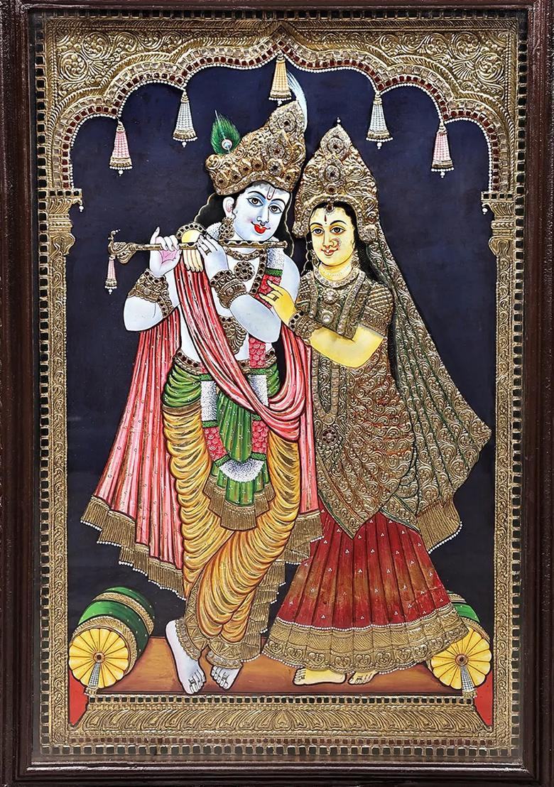 Lord Krishna And Radha Tanjore Painting 24K Gold
