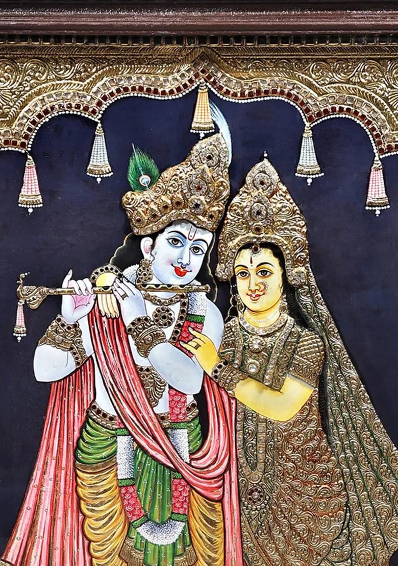 Lord Krishna And Radha Tanjore Painting 24K Gold