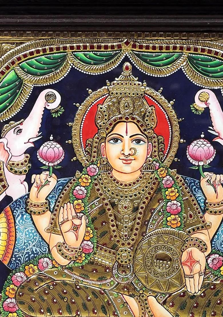 Padmasana Gajalakshmi Tanjore Painting 24K Gold
